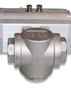 3-Wege Kugelhahn 1 1/2" Edelstahl inkl Drehantrieb pneum.